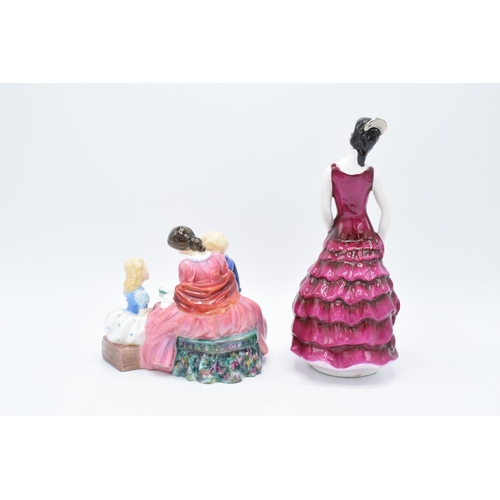 120 - Royal Doulton figure Bedtime Story HN2059 and a Coalport lady figure in a purple dress (2). In good ... 