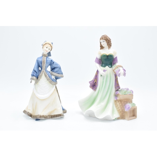 129 - Royal Worcester lady figures to include Winters Morn and Street Sellers Lavender (2).  In good condi... 