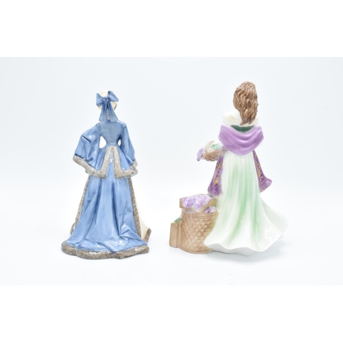 129 - Royal Worcester lady figures to include Winters Morn and Street Sellers Lavender (2).  In good condi... 