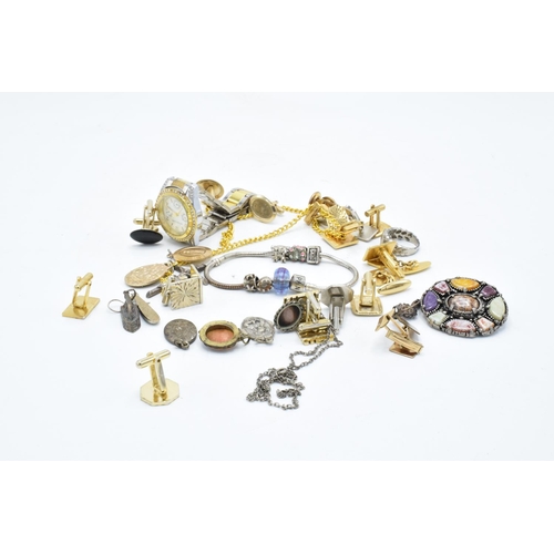 231 - A collection of jewellery that includes 58 grams of silver / silver coloured metal items, Pandora st... 