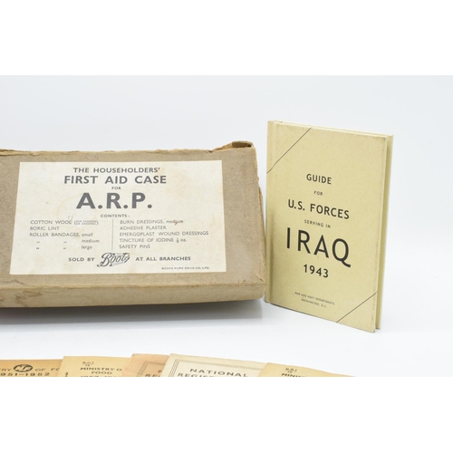 243 - An interesting grouping of WWII memorabilia & ephemera: Comprises ARP first aid kit with various ite... 