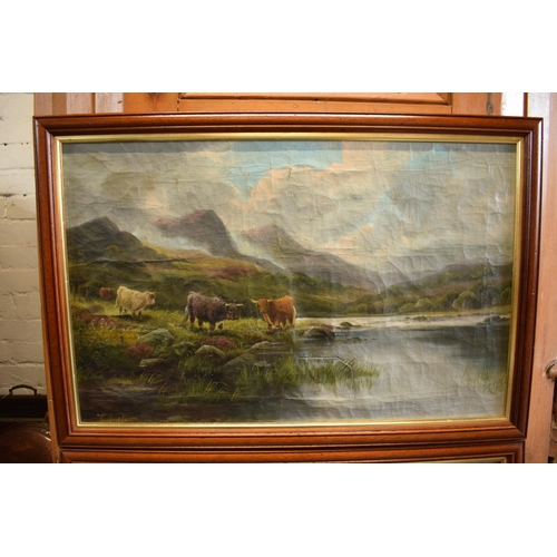 269 - A pair of oils on canvases depicting highland cattle amongst mountainous scenes both signed by E Hea... 