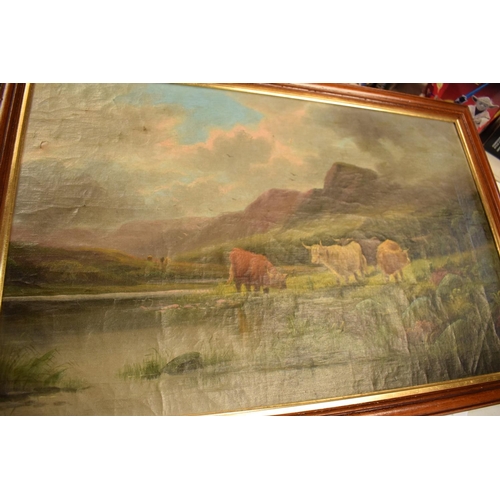 269 - A pair of oils on canvases depicting highland cattle amongst mountainous scenes both signed by E Hea... 