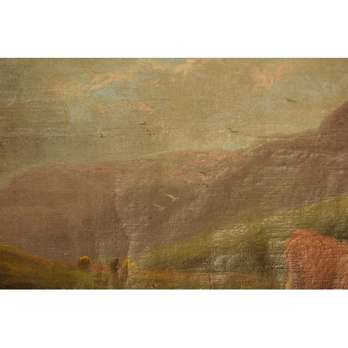 269 - A pair of oils on canvases depicting highland cattle amongst mountainous scenes both signed by E Hea... 