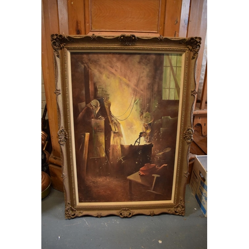 270 - Nigel Hallard (born 1936) 20th century oil on canvas  in ornate wooden frame depicting a medieval sc... 