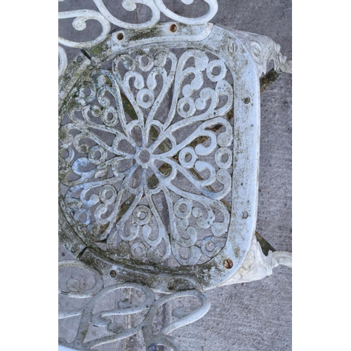 281 - A painted white metal garden chair with a English design back. 81cm tall