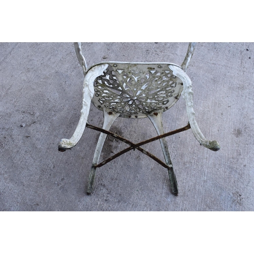 281 - A painted white metal garden chair with a English design back. 81cm tall