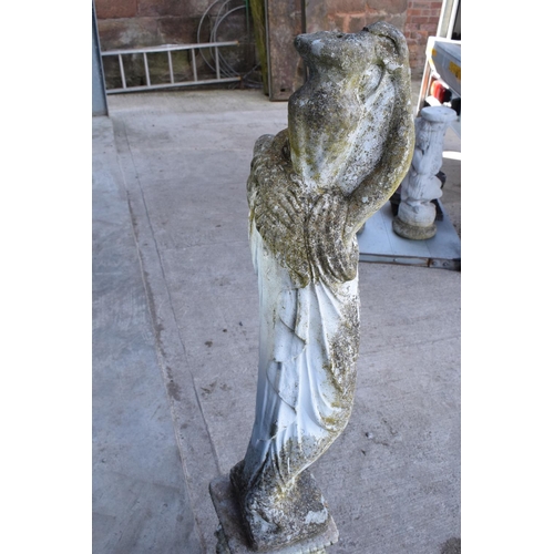 282 - A late 20th century large garden statue of a lady in robes holding a pale on an ornate square base m... 