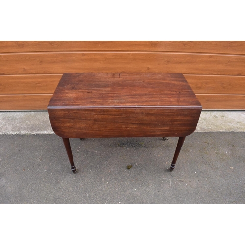 288 - 19th century mahogany Pembroke table on casters with a single draw. In good functional condition. So... 