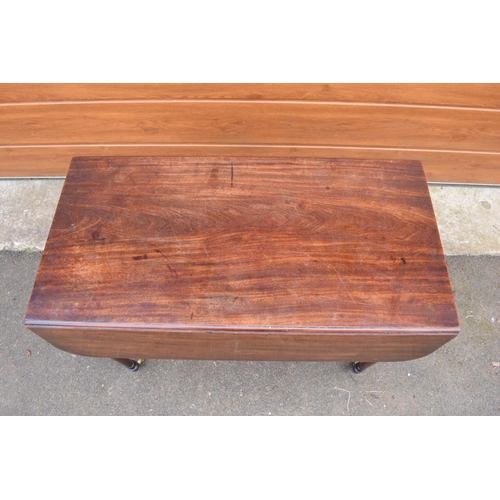 288 - 19th century mahogany Pembroke table on casters with a single draw. In good functional condition. So... 