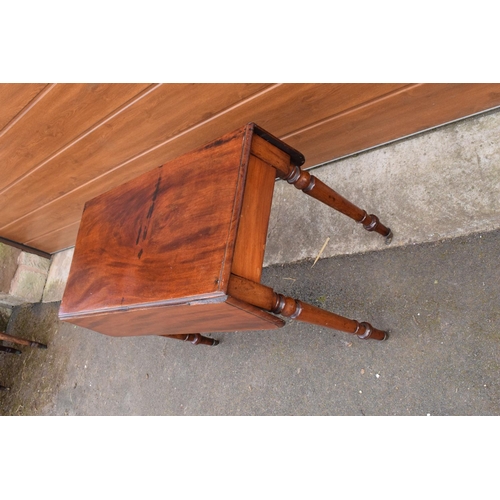 289 - Late 19th century mahogany Pembroke table on casters with a single hidden draw. In good functional c... 