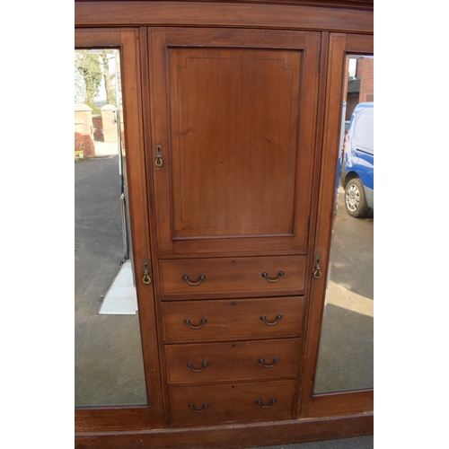 293 - Edwardian inlaid gentleman's inlaid wardrobe with 2 mirrored doors and draws section in the middle. ... 