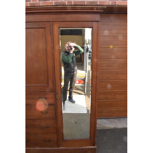 293 - Edwardian inlaid gentleman's inlaid wardrobe with 2 mirrored doors and draws section in the middle. ... 