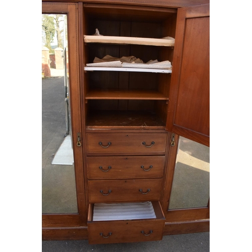 293 - Edwardian inlaid gentleman's inlaid wardrobe with 2 mirrored doors and draws section in the middle. ... 