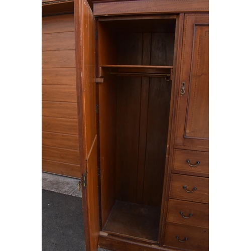 293 - Edwardian inlaid gentleman's inlaid wardrobe with 2 mirrored doors and draws section in the middle. ... 