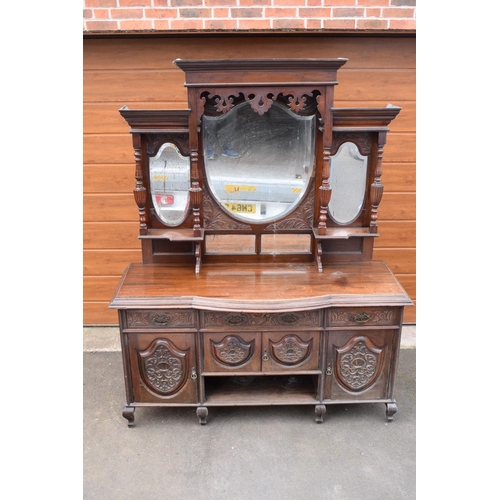 294 - Edwardian large carved oak mirror backed sideboard. 178 x 64 x 224cm height. In good functional cond... 