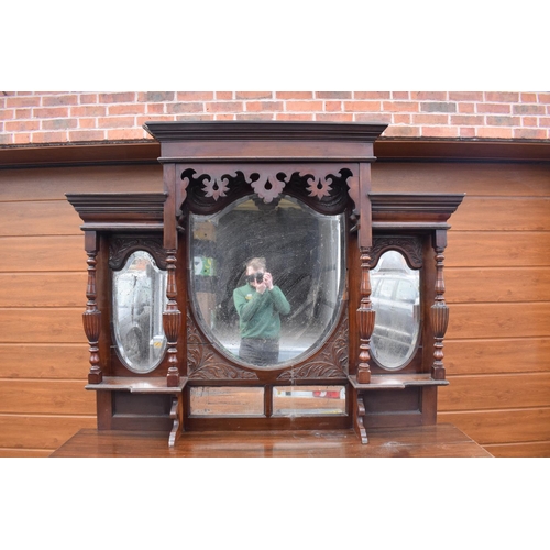 294 - Edwardian large carved oak mirror backed sideboard. 178 x 64 x 224cm height. In good functional cond... 