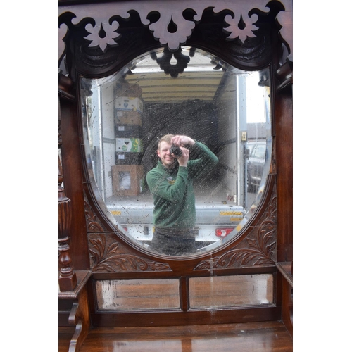 294 - Edwardian large carved oak mirror backed sideboard. 178 x 64 x 224cm height. In good functional cond... 