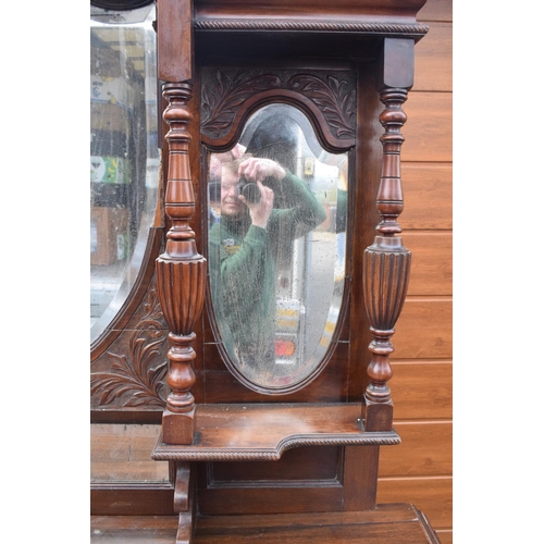 294 - Edwardian large carved oak mirror backed sideboard. 178 x 64 x 224cm height. In good functional cond... 