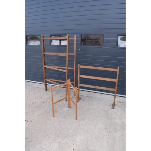 313 - A collection of vintage folding clothes stands for laundry/ drying out etc. 2 fold. 1 is more modern... 