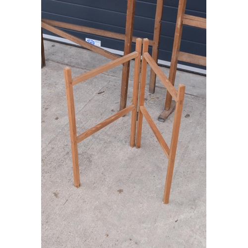 313 - A collection of vintage folding clothes stands for laundry/ drying out etc. 2 fold. 1 is more modern... 