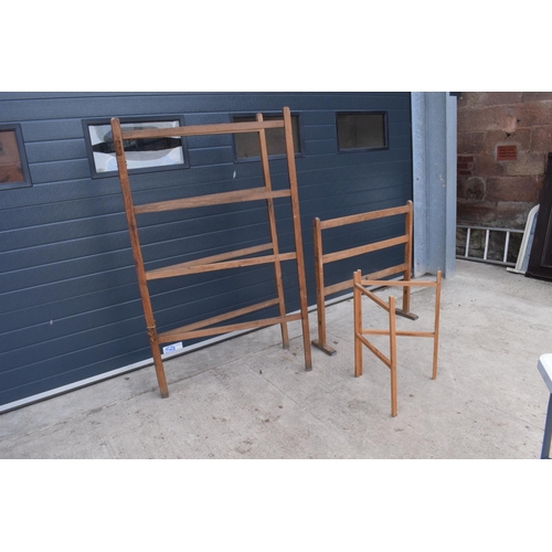 313 - A collection of vintage folding clothes stands for laundry/ drying out etc. 2 fold. 1 is more modern... 