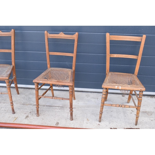 315 - A mixed collection of antique and vintage wooden items to include 3 rush-seated style chairs in need... 