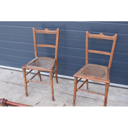 315 - A mixed collection of antique and vintage wooden items to include 3 rush-seated style chairs in need... 