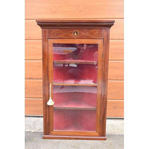 317 - 19th century inlaid corner cabinet with a astral-glazed door. 69 x 35 x 113cm.