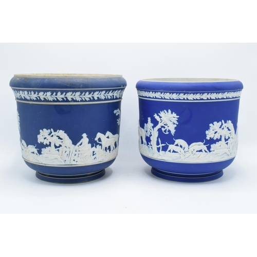 47 - Adams of Tunstall large blue jasperware jardinières (2).  In good condition for the age of the item.... 