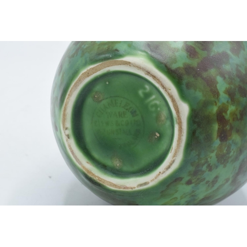 54 - Clews and Co Chameleon Ware mottled green vase: '216' impressed to base. In good condition with craz... 