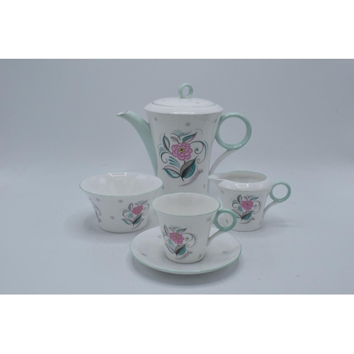 55 - Shelley Serenity 2366 coffee set to include a coffee pot, milk, sugar and 6 duos (15 pieces). In goo... 