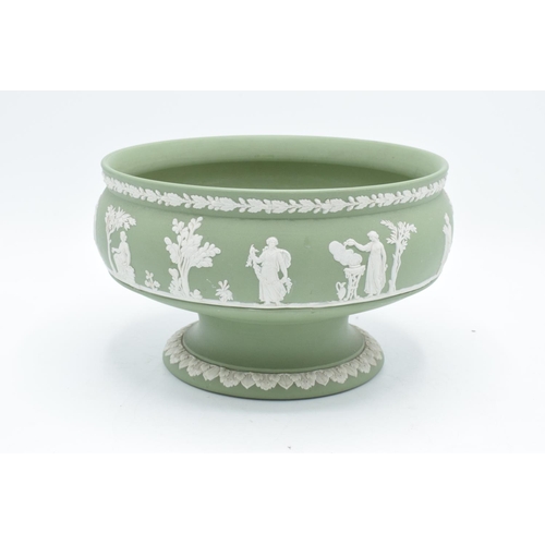 59 - A collection of Wedgwood jasperware to include a sage green footed bowl, a heart shaped trinket box ... 