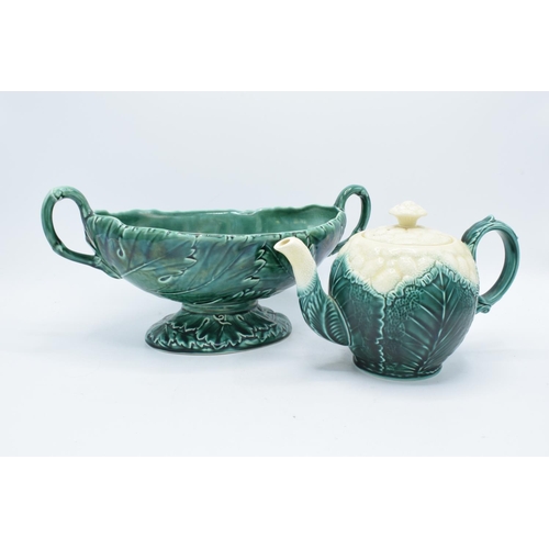 69 - Wedgwood majolica style cauliflower teapot together with a Wedgwood Cabbage ware style twin-handled ... 