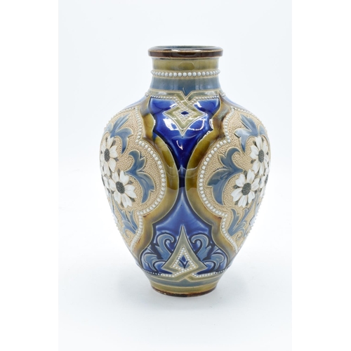 84 - Doulton Lambeth art-nouveau stoneware vase with a daisy decoration, circa 1900, with 'ES' to base fo... 