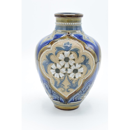 84 - Doulton Lambeth art-nouveau stoneware vase with a daisy decoration, circa 1900, with 'ES' to base fo... 