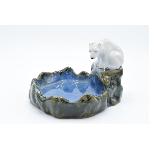 87 - Royal Doulton stoneware soap dish/ bibelot of a polar bear by the side of a pond with impressed mark... 