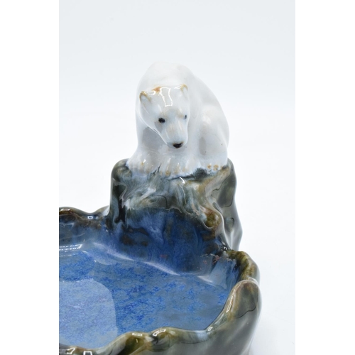 87 - Royal Doulton stoneware soap dish/ bibelot of a polar bear by the side of a pond with impressed mark... 