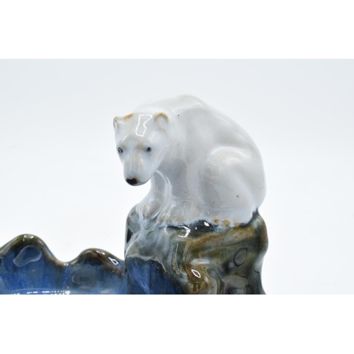 87 - Royal Doulton stoneware soap dish/ bibelot of a polar bear by the side of a pond with impressed mark... 