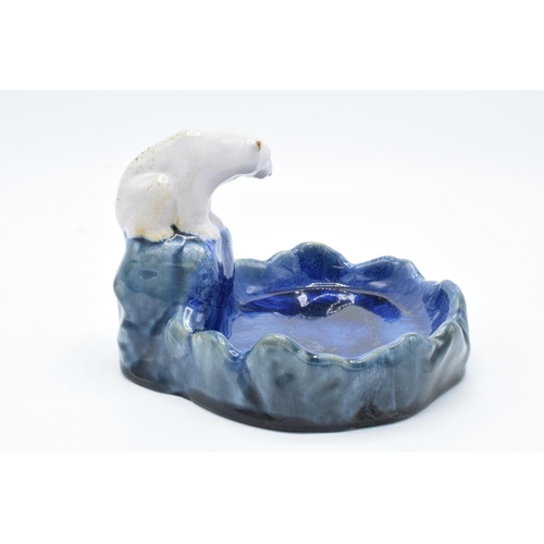 88 - Royal Doulton 1920s stoneware soap dish/ bibelot of a polar bear by the side of a pond with impresse... 