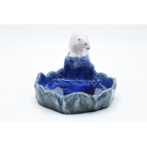 88 - Royal Doulton 1920s stoneware soap dish/ bibelot of a polar bear by the side of a pond with impresse... 