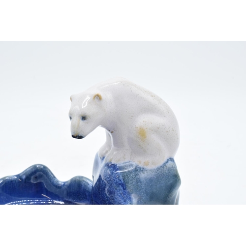 88 - Royal Doulton 1920s stoneware soap dish/ bibelot of a polar bear by the side of a pond with impresse... 