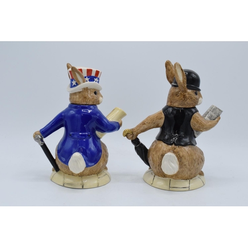 148 - Royal Doulton Bunnykins teapots USA President D6996 and London City Gent D6966 (2). In good conditio... 