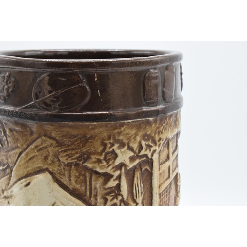 180 - Bretby Pottery large vase in a brown glaze with oriental scenes. Generally it is in alright conditio... 