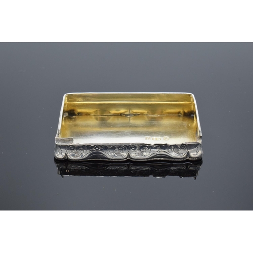 237 - Silver snuff box (Birmingham 1843) (60.5 grams). Hinge needs attention. Also a section of the lid mi... 