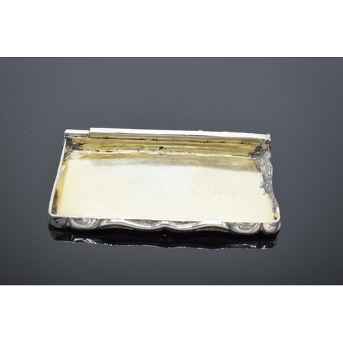 237 - Silver snuff box (Birmingham 1843) (60.5 grams). Hinge needs attention. Also a section of the lid mi... 