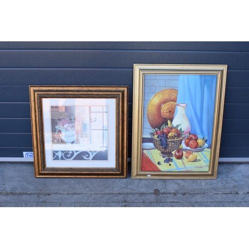 321 - A painting and a picture in frames. Both signed. Large.