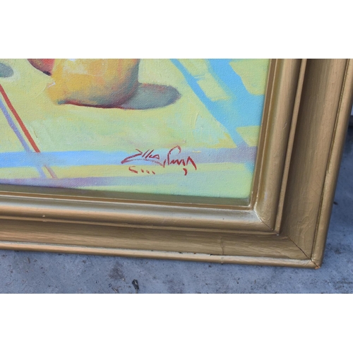 321 - A painting and a picture in frames. Both signed. Large.