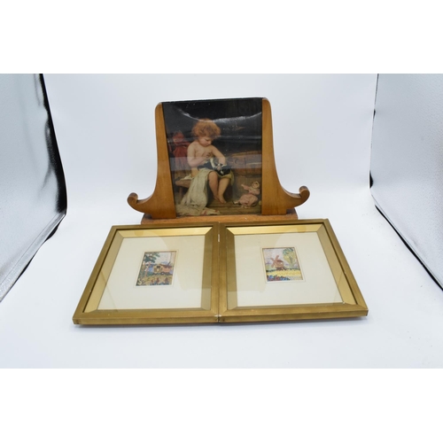 324 - An art-deco photo wooden photo frame together with 2 embroidered pictures in wooden frames (3). Larg... 