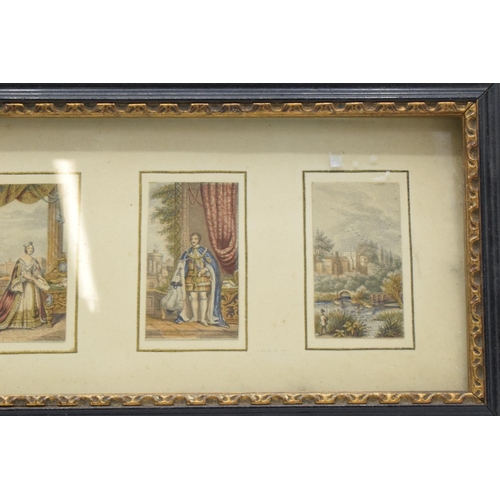 325 - An original Baxter colour print in an antique gold frame with miniature scenes. 24 x 12cm. Frame is ... 